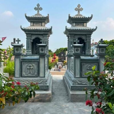 Mộ mái đao đá xanh đen công giáo